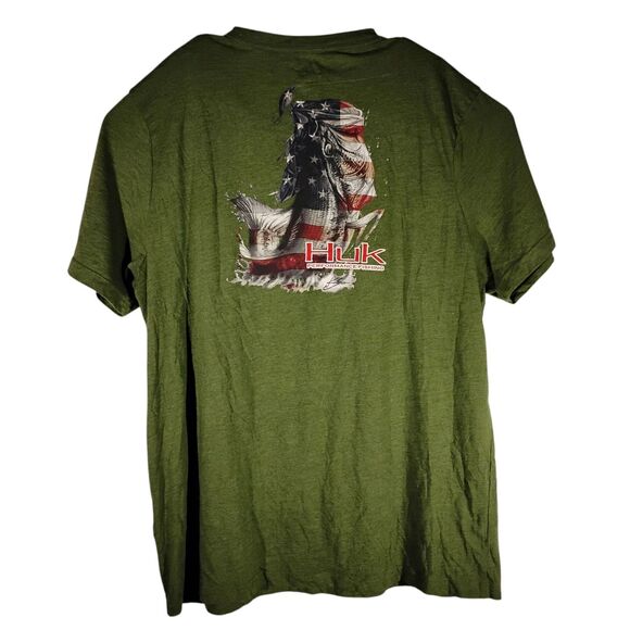 Huk tshirt mens 2XL XXL green performance fishing graphic tee american flag - Picture 1 of 9